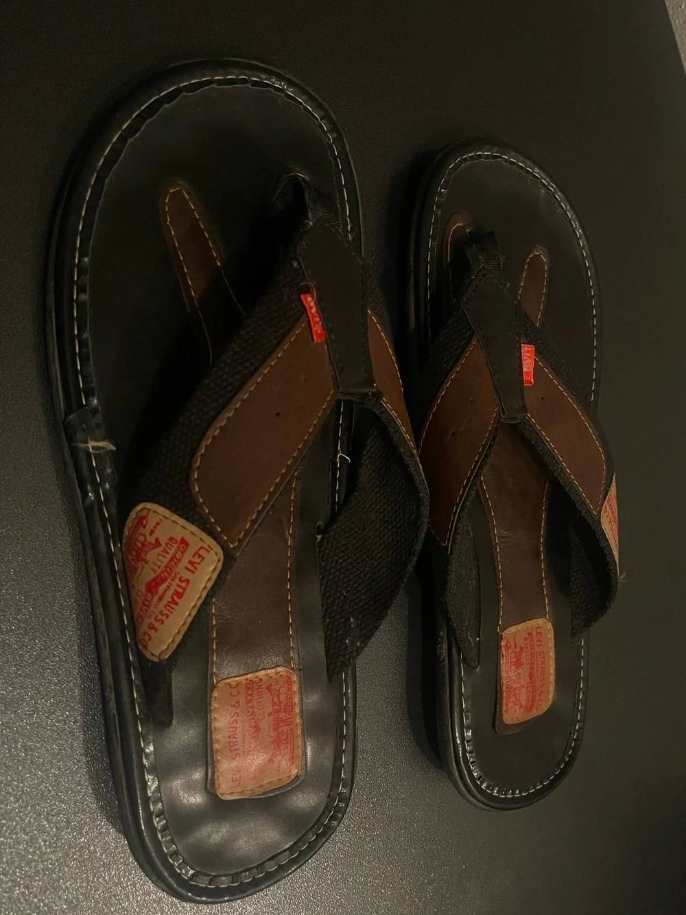 Levi's Black & Brown Leather Men's Flip-Flops